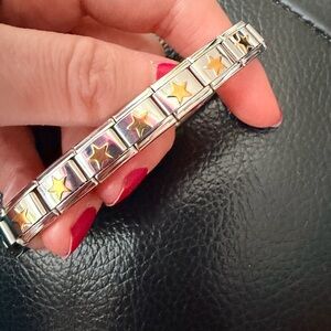 Silver Italian Charm Bracelet with Gold Star Links